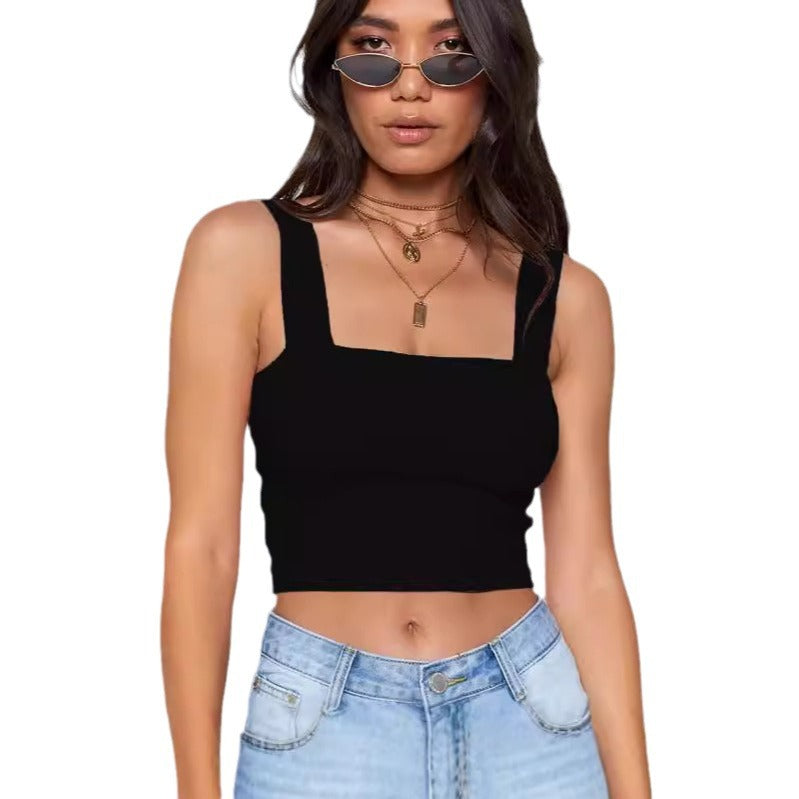 Amazon Ebay Cross-Border Women's Clothing 2024 European and American Summer New Women's T-Shirts Crop Tops Sexy Square Neck