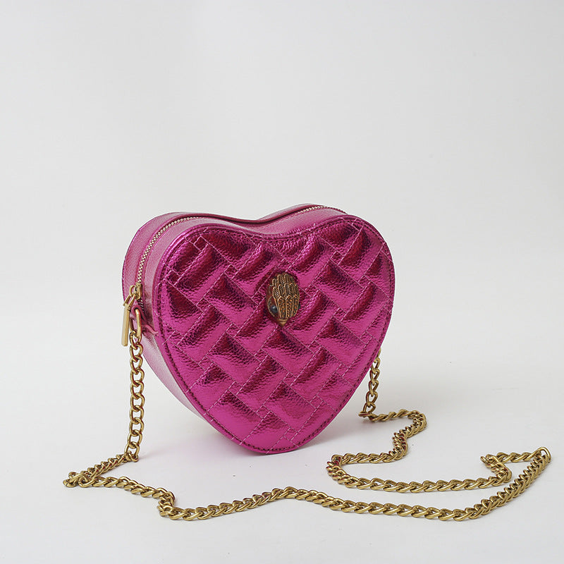 Cross-border Bag Women's 2024 European and American Popular Eagle Head Peach Heart Bag Shoulder Crossbody Chain Bag Rhombic Embroidery Line Women's Small Bag
