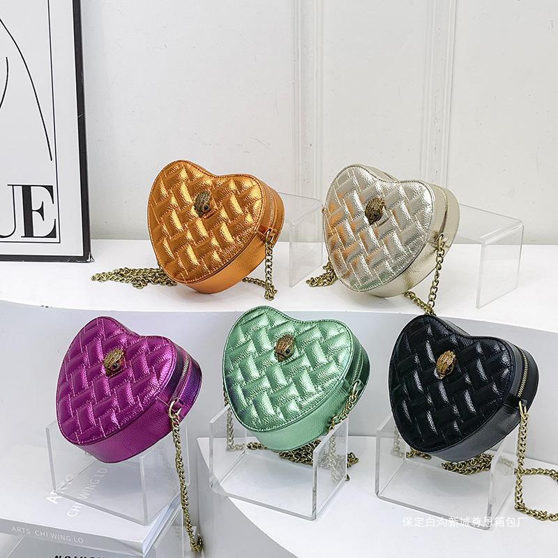 Cross-border Bag Women's 2024 European and American Popular Eagle Head Peach Heart Bag Shoulder Crossbody Chain Bag Rhombic Embroidery Line Women's Small Bag