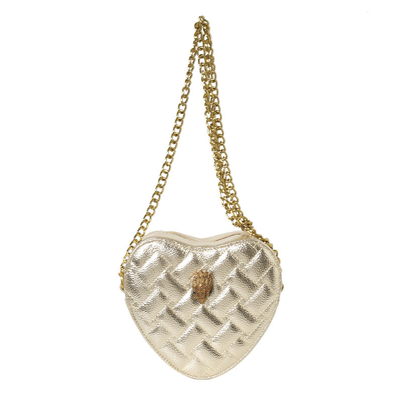 Cross-border Bag Women's 2024 European and American Popular Eagle Head Peach Heart Bag Shoulder Crossbody Chain Bag Rhombic Embroidery Line Women's Small Bag