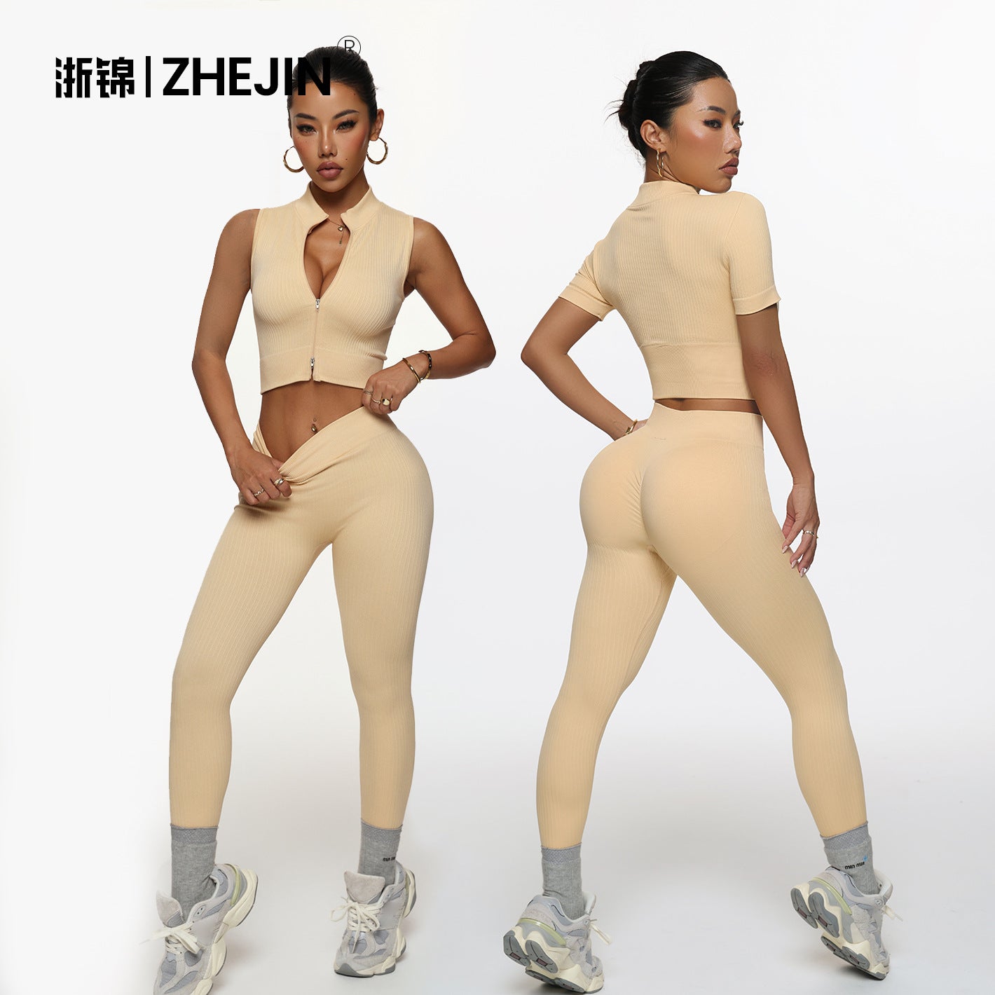 [Zhejiang Jin Store] Cross-Border European and American Fitness Yoga Set Short-Sleeved Training Vest Six-Piece Sports Yoga Suit