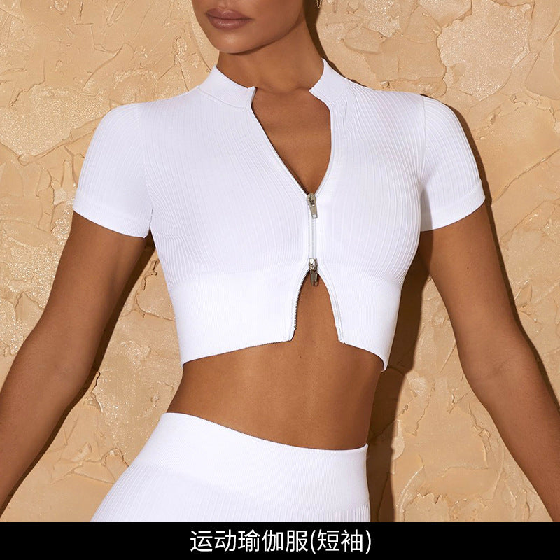 [Zhejiang Jin Store] Cross-Border European and American Fitness Yoga Set Short-Sleeved Training Vest Six-Piece Sports Yoga Suit