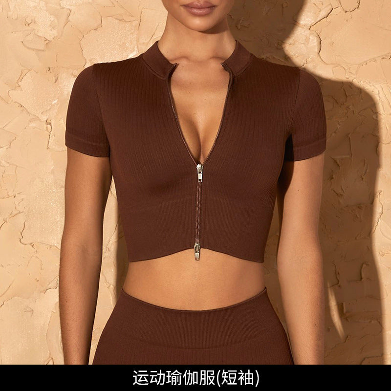 [Zhejiang Jin Store] Cross-Border European and American Fitness Yoga Set Short-Sleeved Training Vest Six-Piece Sports Yoga Suit