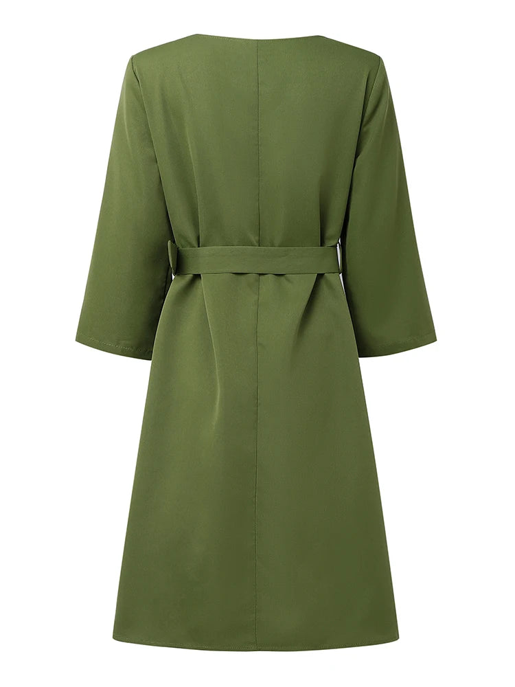 ZANZEA Elegant Women Vestidos With Belt 3/4 Sleeve Casual Knee-Length Dresses 2025 Autumn Solid Color Fashion Office Party Robe