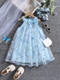 Girls summer fashion lady three-dimensional flower mesh bow decorative halter dress with bag