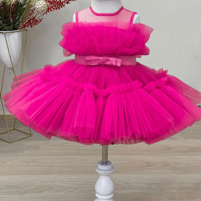 Flower Girl Princess Dress For Weddings Elegant Baby Girls Party Dresses 1st Birthday Children's Tutu Puffy Dress Prom Dress