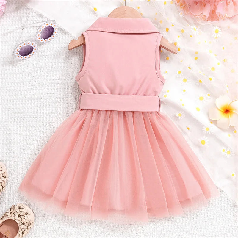 Girls Party Dresses Spring Summer Luxury Elegant Bow Princess Vest Dress Kids Lace Wedding Birthday Clothes 1-5 Years