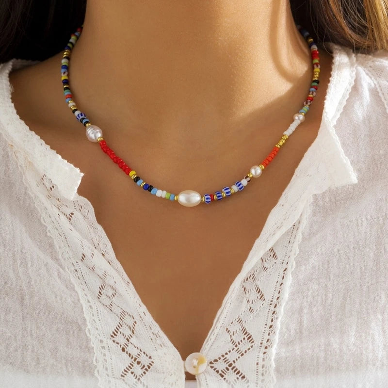Handwoven Necklace Fashion Accessory Neck Jewelry Colorful Beads Necklaces