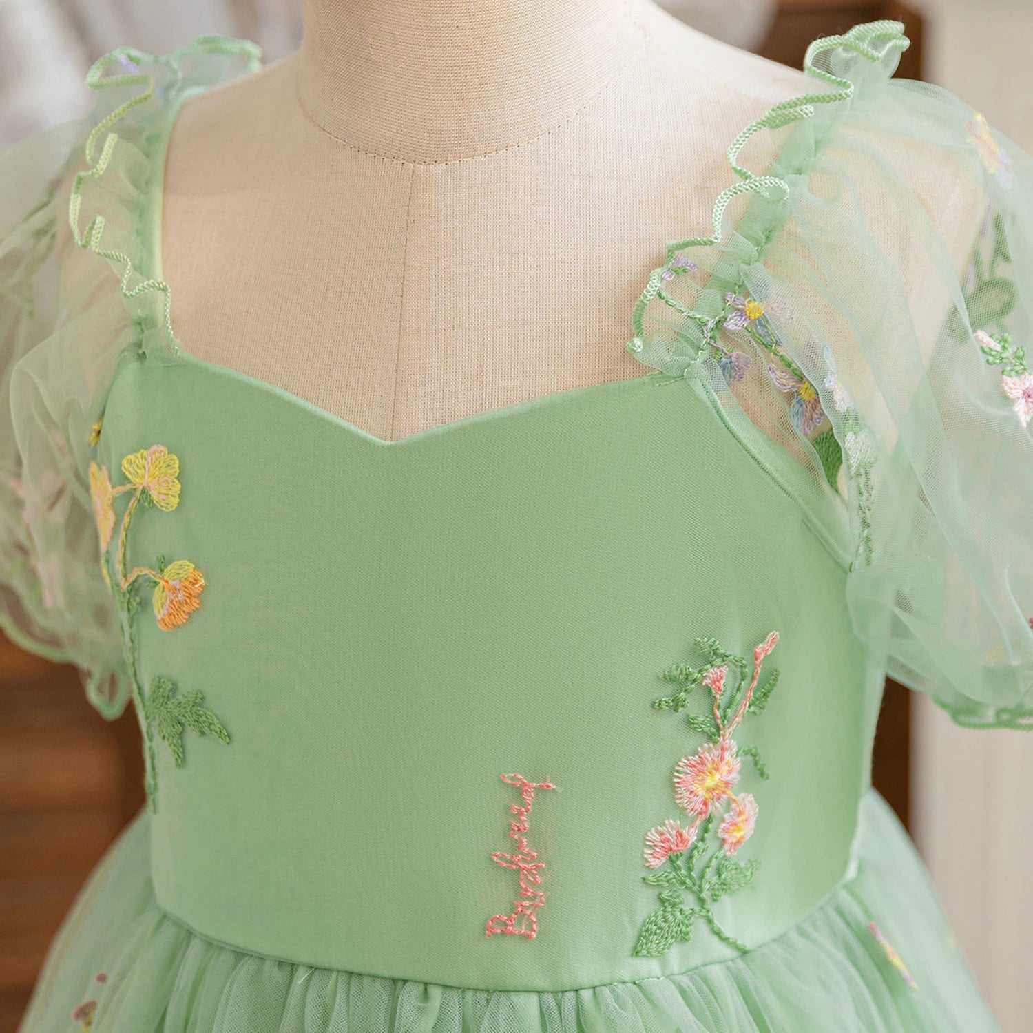 Baby Girl Party Dress for 1-5 Years Infant Butterfly Dresses Kids Green Embroidery Floral Dress 2025 Summer Tulle Princess Dress