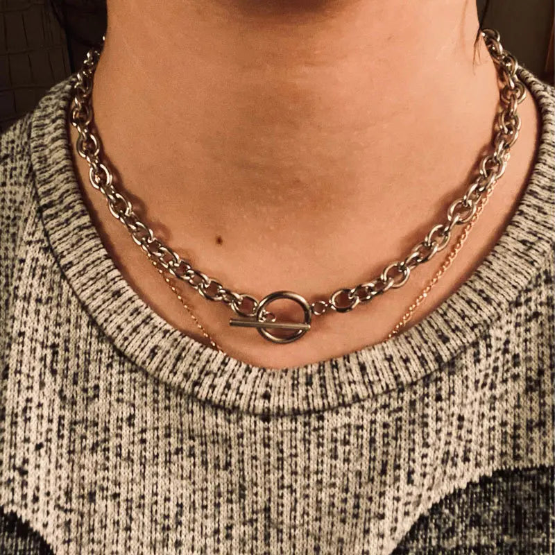 Fashion Simple Chunky Chain OT Clasp Necklace Women Trendy Versatile Stackable Metal Chain Necklace Jewelry Accessories
