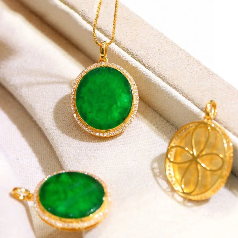 High quality Luxury unique design fashion natural chalcedony green circular necklace classic pendant clavicle chain jewelry