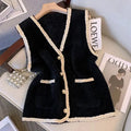 Women's Clothing Temperament Knitted Vest Cardigan Autumn/Winter Elegant Pockets Sweater Lady Basic V-neck All-match Button Tops