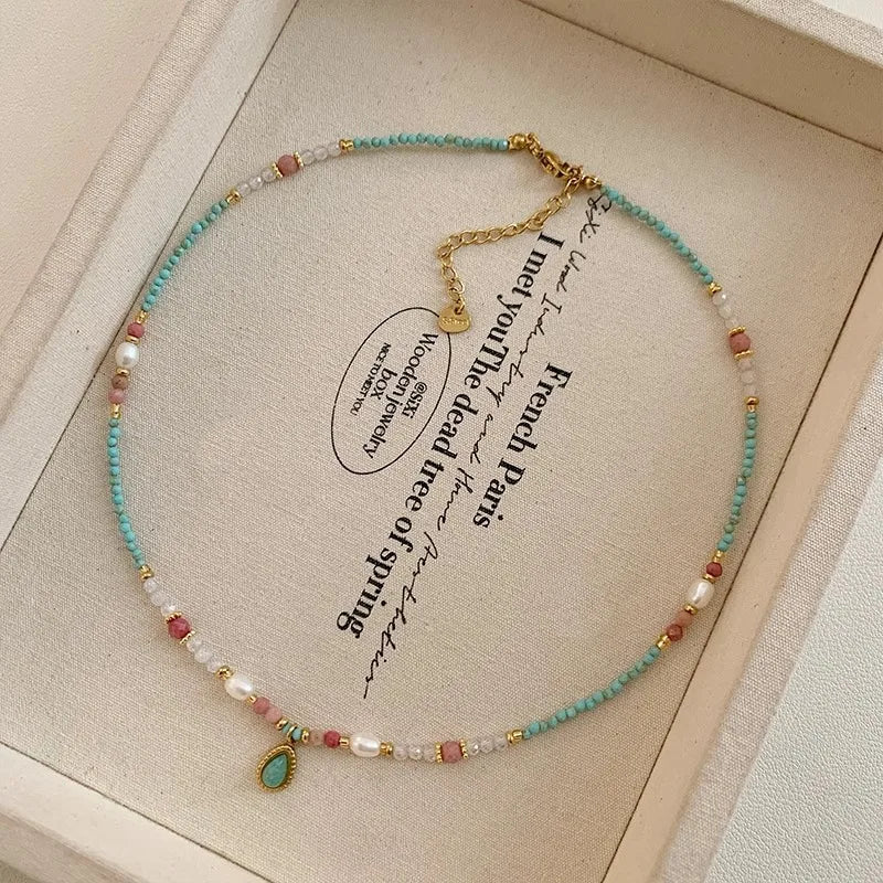 Natural Stone Freshwater Pearl Necklaces For Women Fashion Sexy Green Water Droplet Pendant Collarbone Chain Jewelry Gifts