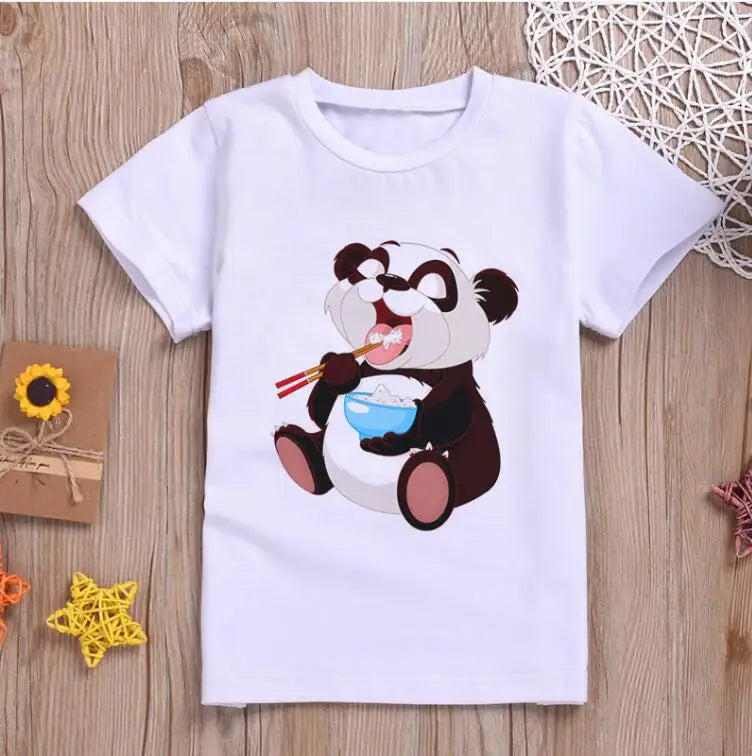 Children Clothing Cartoon T Shirt For Kids Summer Top Tees Boys Girls Novelty Panda Sweet Tshirt O-neck Unisex