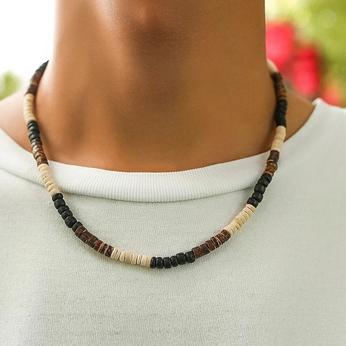 Fashion Men Summer Beach Wooden Bead Surfer Necklace Simple Geometric Tribal Ethnic Handmade Chain Steampunk Male Jewelry Gift