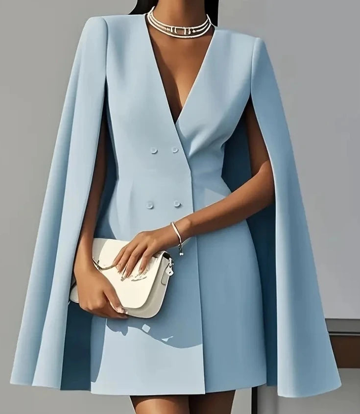 Commuting Dresses for Elegant Autumn Wear Temperament Women's Clothing Fashion Double Breasted Shawl Cape Solid Blazer Dress