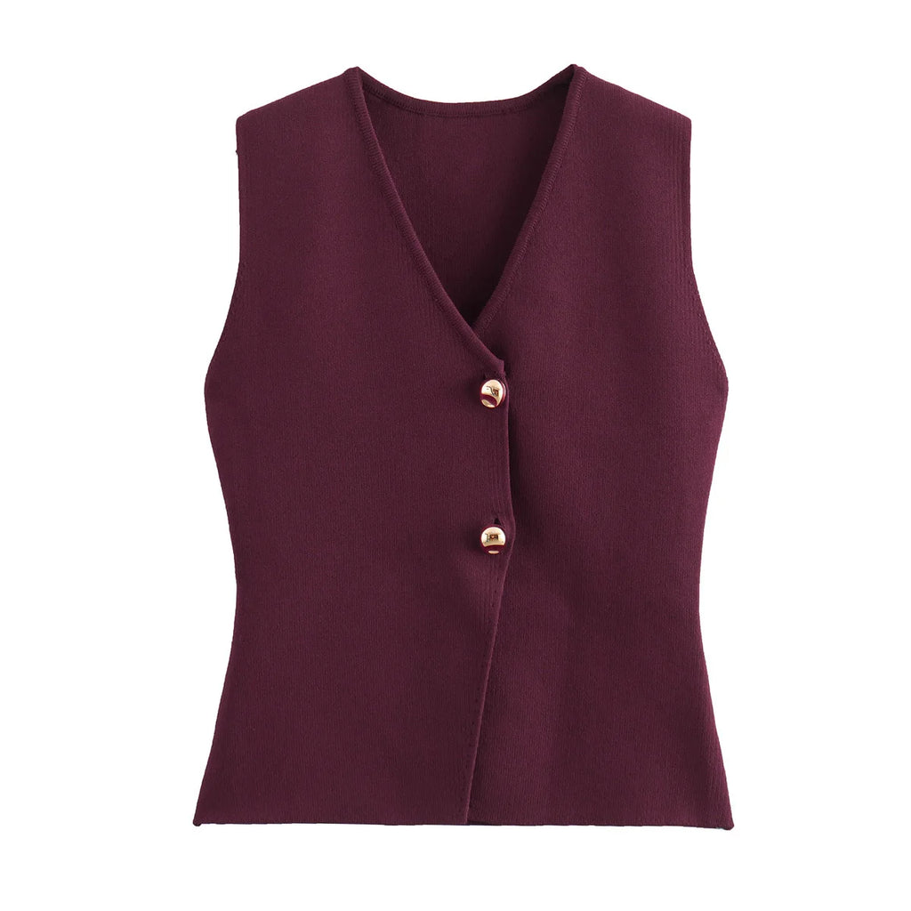 MUJER Woman Knit Vest Top Cropped Sleeveless Vests for Women 2025 Button Summer Vest Top Women Waistcoat Knitted Short Tops