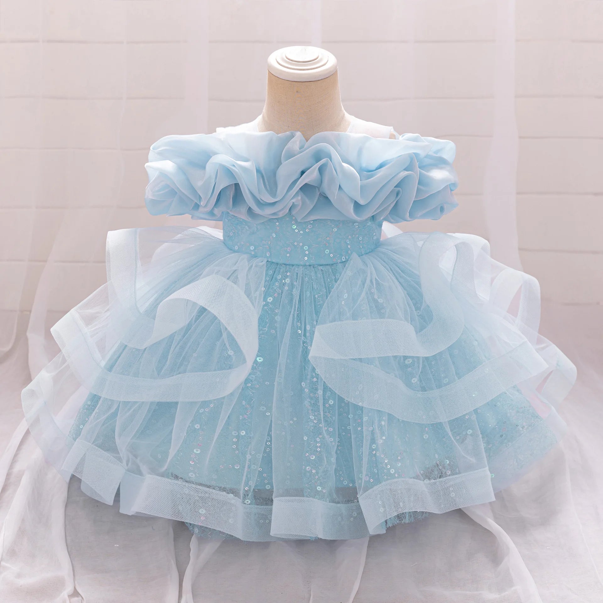 Baby Dress Girl Sequin Princess Gown Fashionable Children Clothing One Year Old Toddler Dress Wedding Clothes Piano Costume