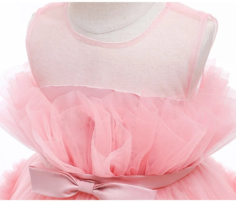 Flower Girl Princess Dress For Weddings Elegant Baby Girls Party Dresses 1st Birthday Children's Tutu Puffy Dress Prom Dress