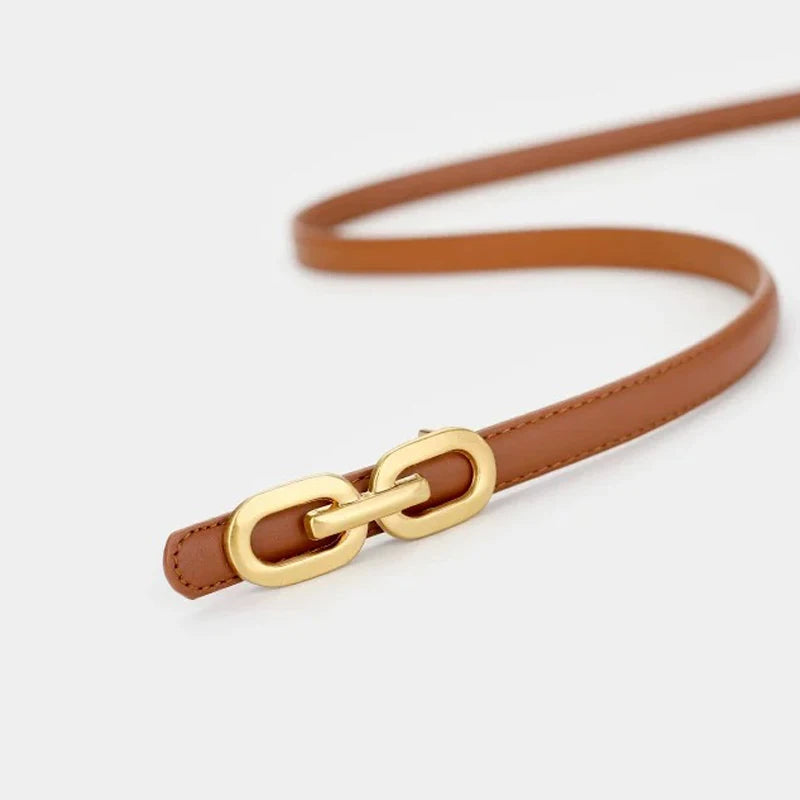 Elegant Women Skinny Belt genuine Leather Belts for Jeans Ladies Gold Buckle Thin Waist Belt for Dresses