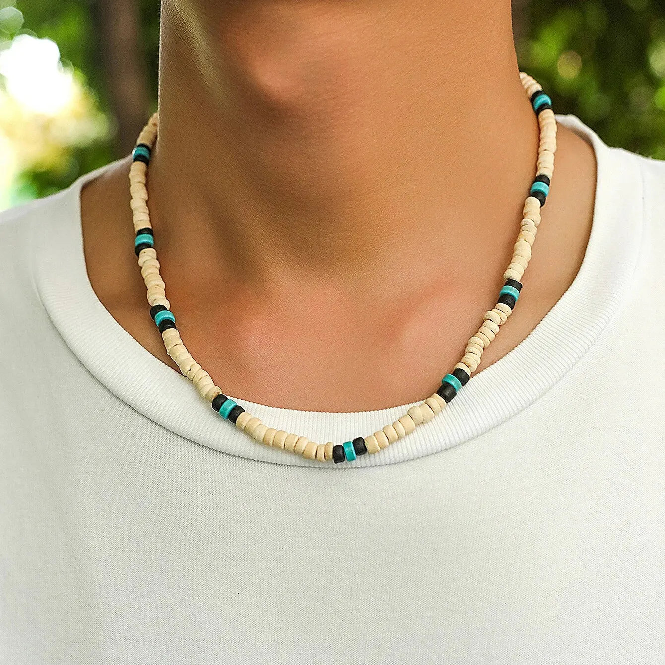 Fashion Men Summer Beach Wooden Bead Surfer Necklace Simple Geometric Tribal Ethnic Handmade Chain Steampunk Male Jewelry Gift