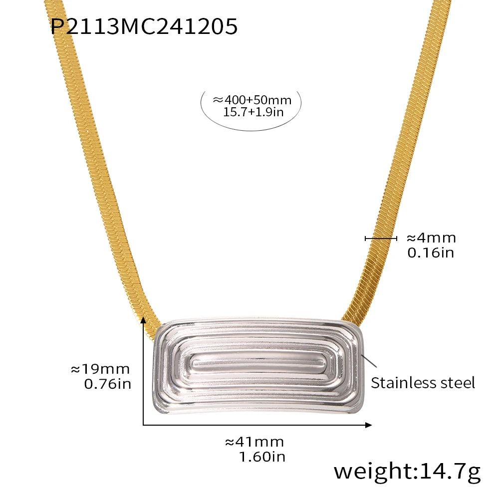 Chic Shiny Necklace For Women Gold Plated Square Pendant Luxury Waterproof Elegant Snake Chain Jewelry Gift