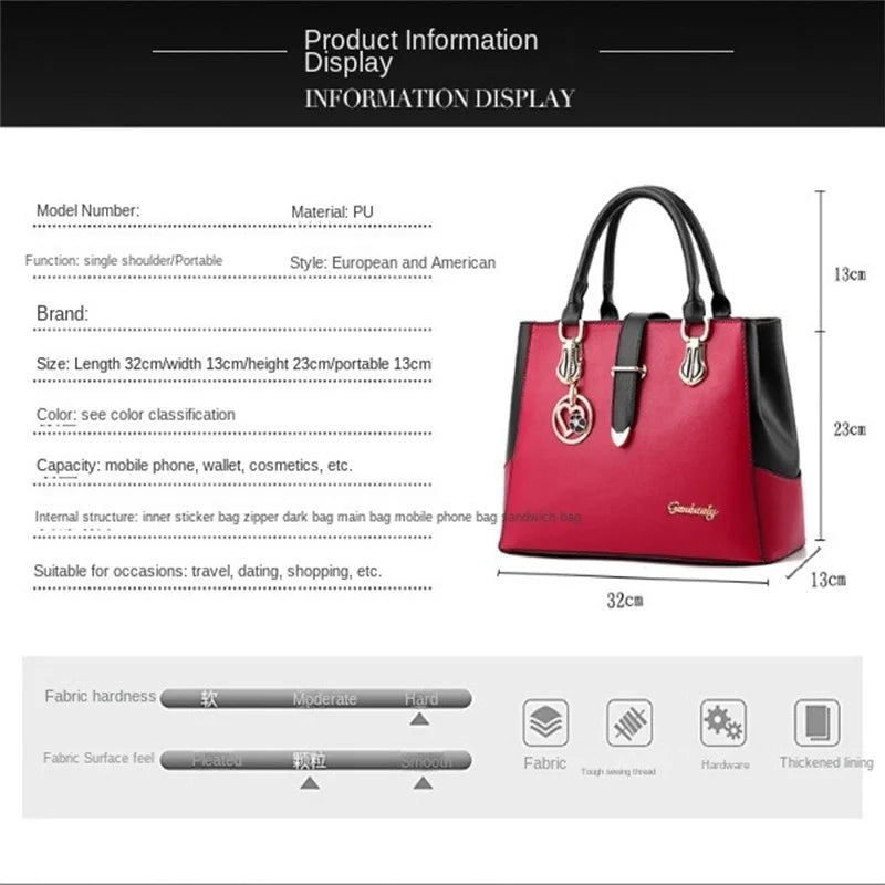 Faux Leather Shoulder Bag, Women's Fashion Letter Detail Handbag Double Handle Purse