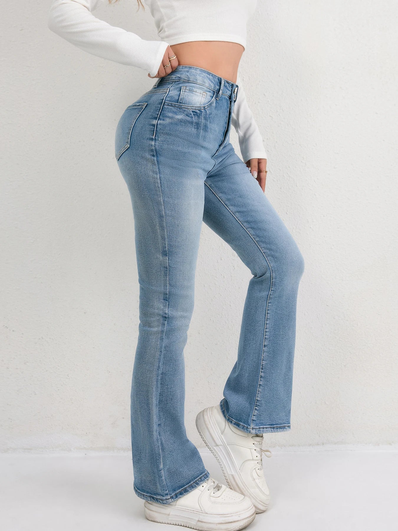 2025 Women's Jeans Micro Flares European and American Style Casual Versatile High Waist Washed Trousers Slimming Denim Pants
