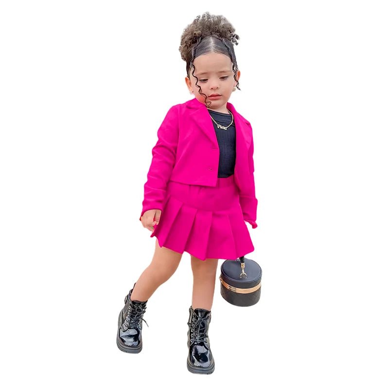 Children's Clothing Long Sleeve Jacket &  Miniskirt Suit For Girls Autumn 2Pcs Sets For Kids Clothes Girls From 2 to 8 Years Old