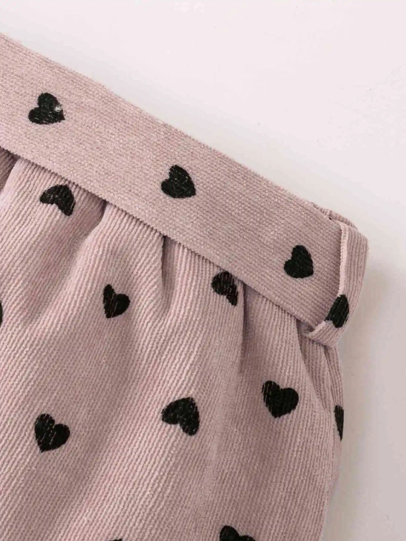 Girls pink heart-shaped skirt - cute bow belt, casual and fashionable style