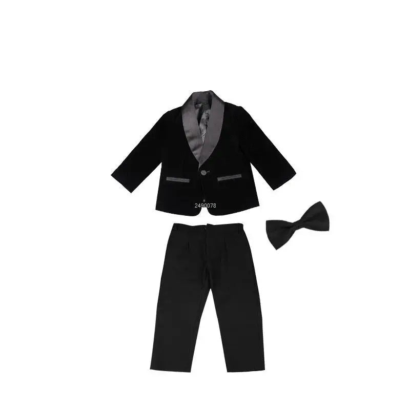 Kids 1 Year Birthday Dress Baby Boys Velvet Blazer Jacket Pants Photograph Suit Children Formal Wedding Performance Evening Wear