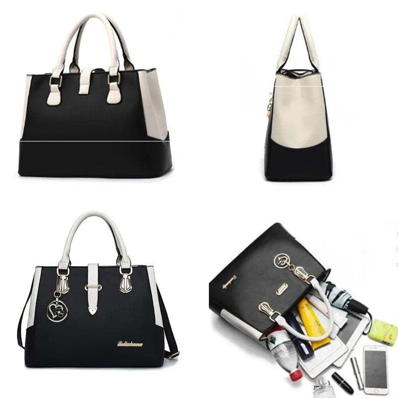 Women Handbag Patchwork Shoulder Messenger Office Work PU Leather Women Bag Ladies Luxury Handbag Vintage Large Shoulder Bag