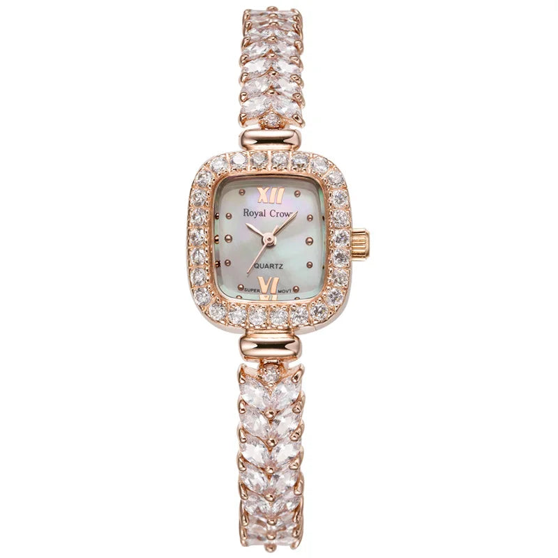 Royal Crown Women's Watch Japan Quartz Hours Fine Fashion Bracelet Jewelry Band Shell Luxury Rhinestones Girl Birthday Gift