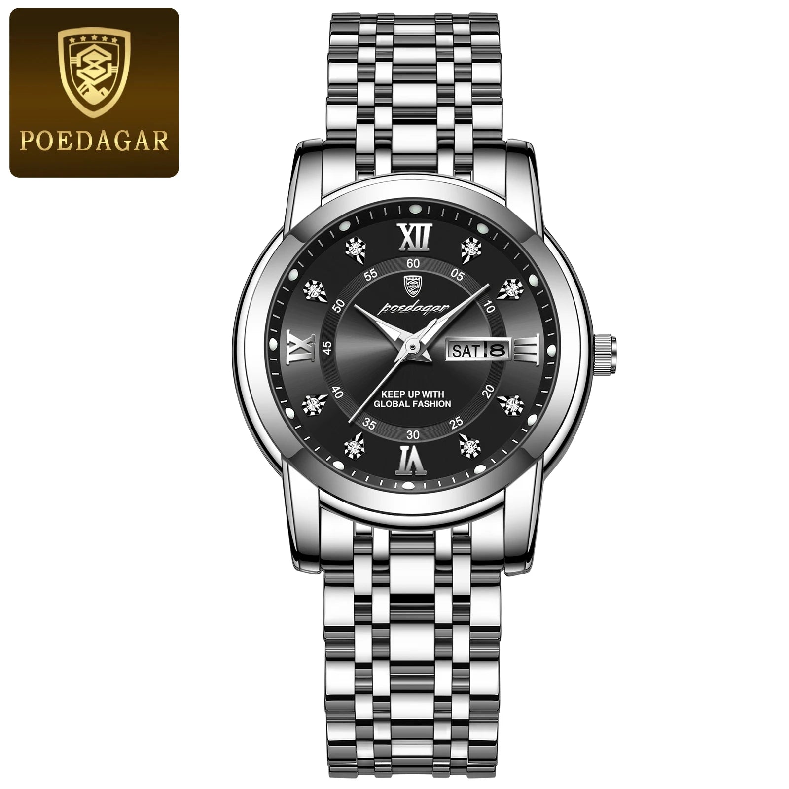 POEDAGAR Luxury Women Wristwatch Waterproof Luminous Date Week Women's Watches Stainless Steel Elegant Dress Quartz Ladies Watch