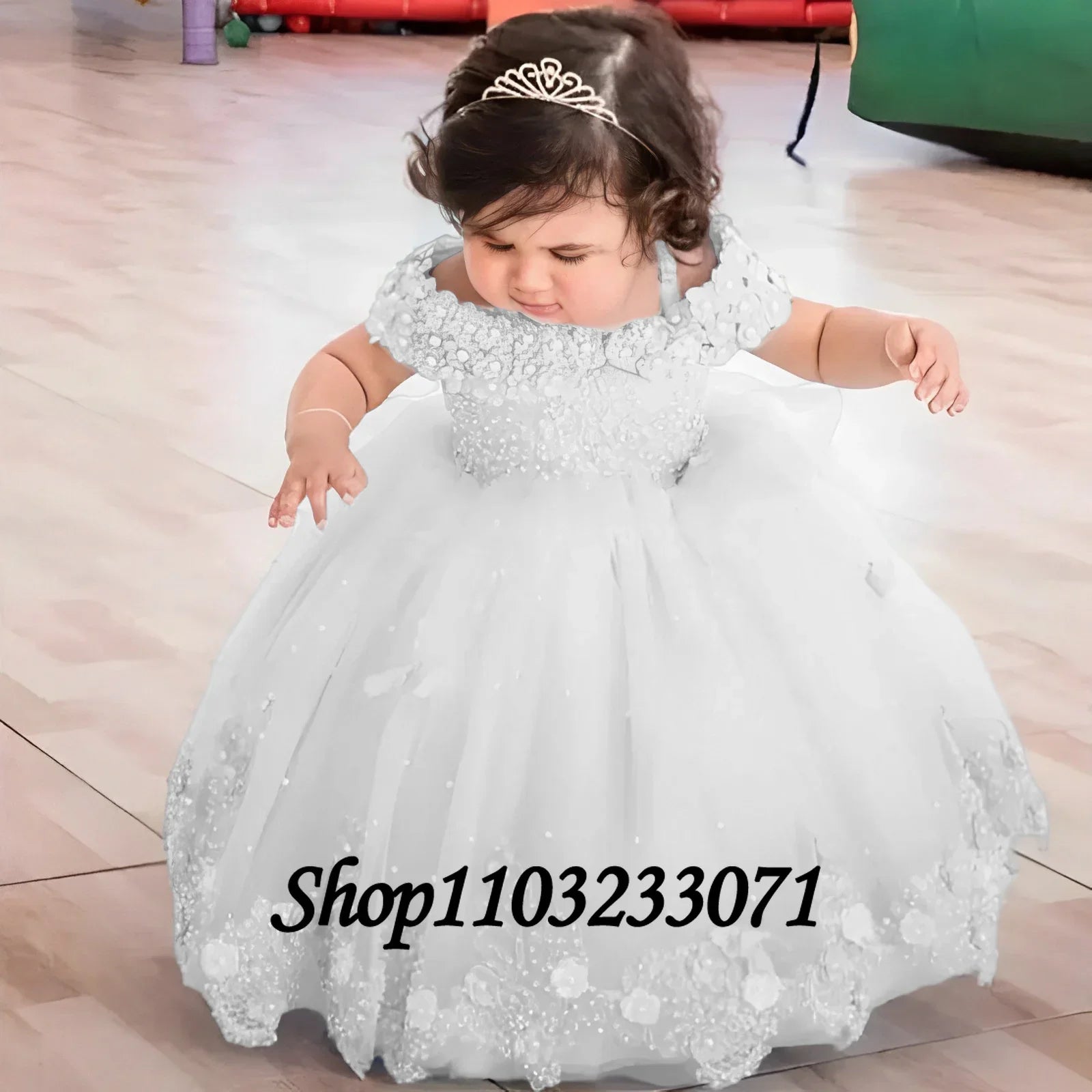 Customized Pink Flower Girl Dress Lace Off Shoulder Pearls Butterflies Organza Baby Girl Birthday Party First Communion Dress