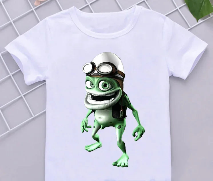 Funny Boys T-Shirts New Crazy Frog Anime Cartoon Print Children'S Tshirts Hip-Hop  Clothes White Short-Sleeved Shirt Tops