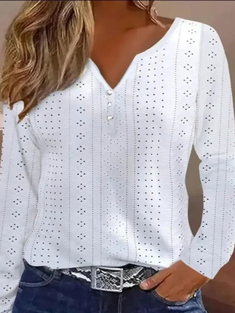 Women's Shirts Fashion Elegant Long Sleeve Butterfly Print Office Lady Top White Women Ruffled Hollow Out Blouse Female Clothing