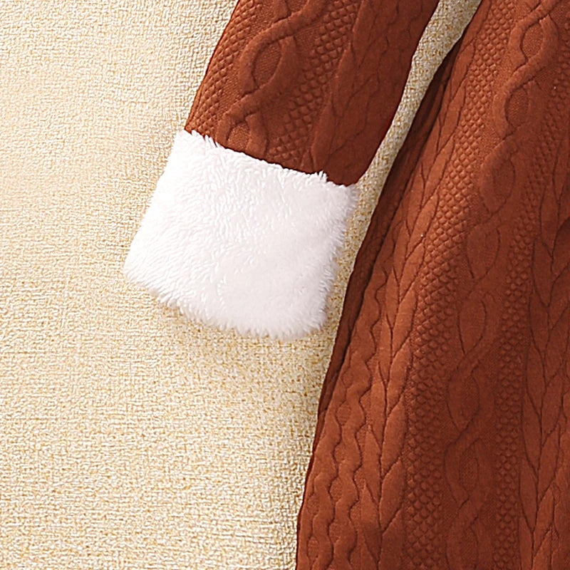 Autumn and winter dresses for girls aged 8-12, round neck, long sleeves and knee-length skirts, berets are sweet, lovely, warm a