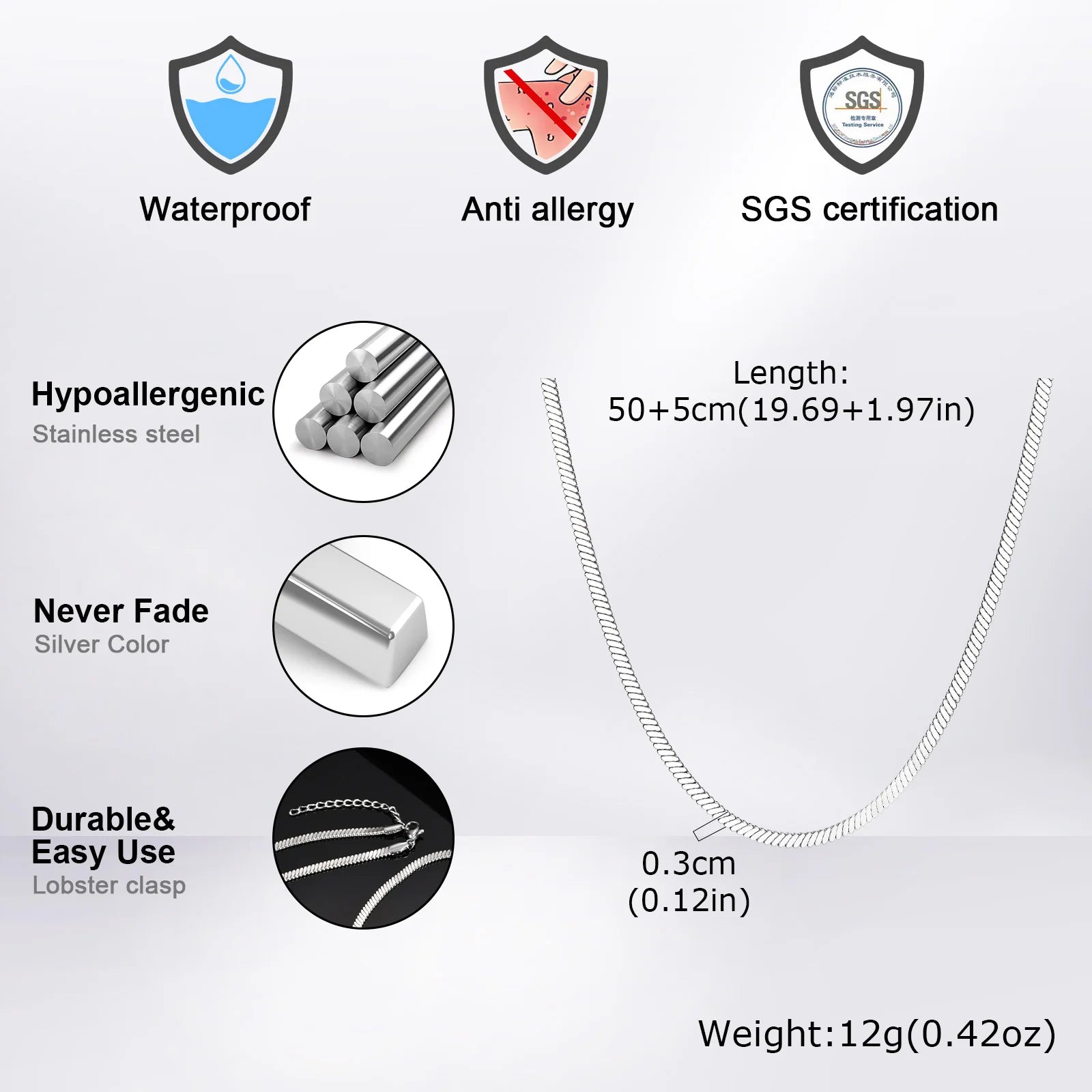 3MM Flat Snake Chain Necklace for Men Boys,Thin Stainless Steel Blade Chain Collar,Hiphop Casual Jewelry Gift