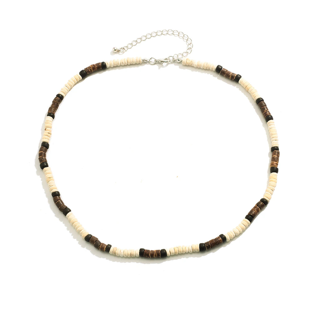 Fashion Men Summer Beach Wooden Bead Surfer Necklace Simple Geometric Tribal Ethnic Handmade Chain Steampunk Male Jewelry Gift