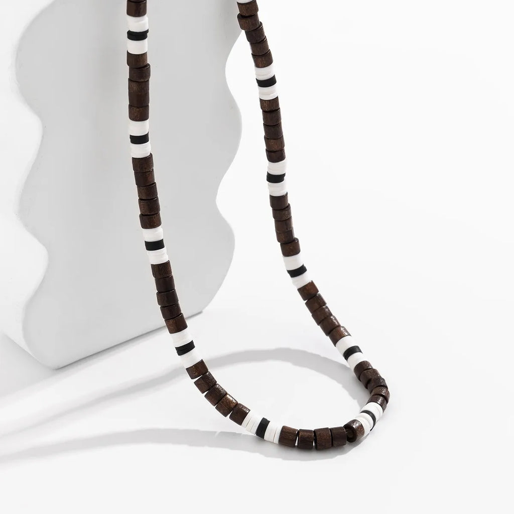 Bohemian Spliced Wood Bead Necklace Long Diamond Necklace