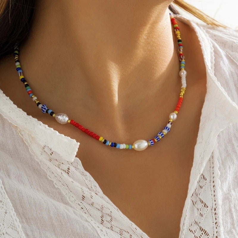 Handwoven Necklace Fashion Accessory Neck Jewelry Colorful Beads Necklaces