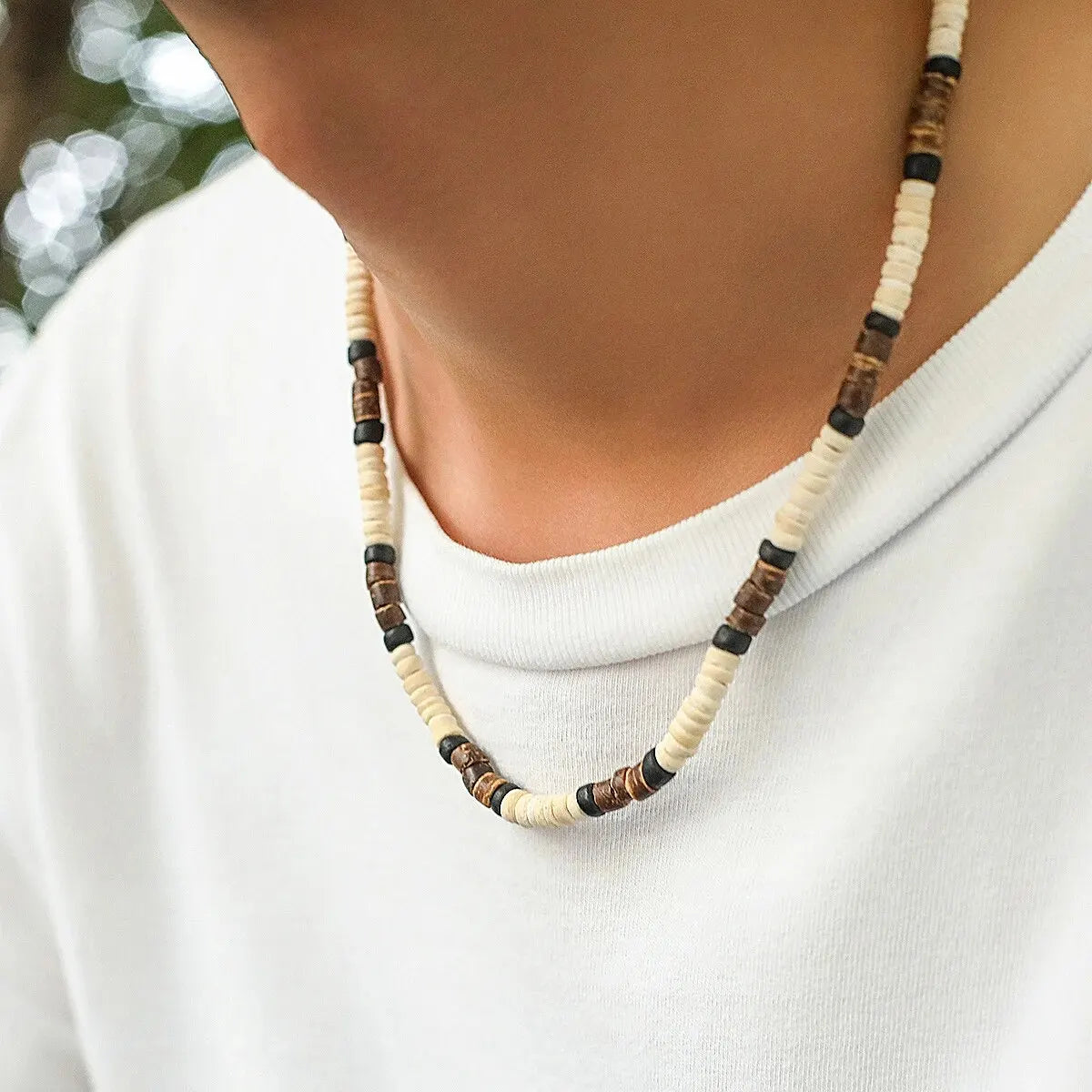 Fashion Men Summer Beach Wooden Bead Surfer Necklace Simple Geometric Tribal Ethnic Handmade Chain Steampunk Male Jewelry Gift