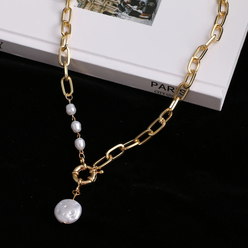 Vienkim Layered Pearl Choker Colar Thick Chains with Pendant Necklace for Women Fashion Choker Necklace on Neck 2021 Jewelry