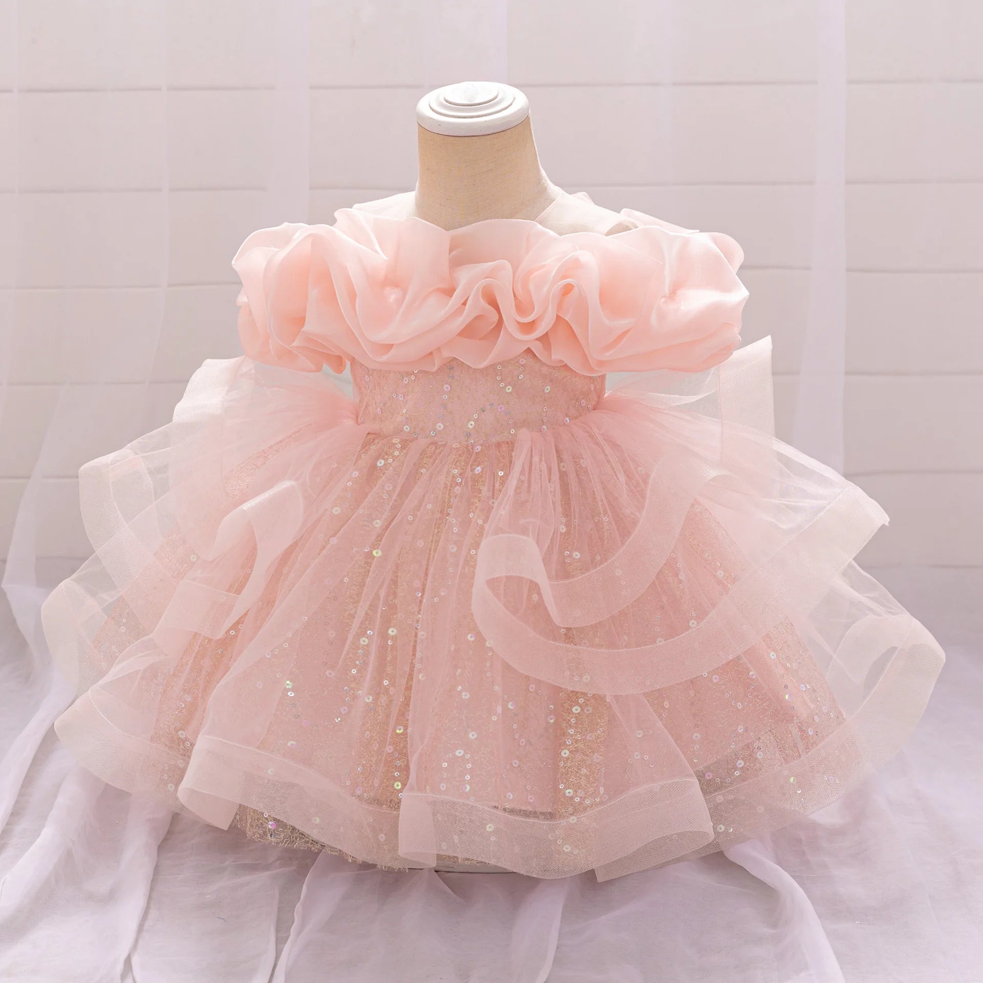 Baby Dress Girl Sequin Princess Gown Fashionable Children Clothing One Year Old Toddler Dress Wedding Clothes Piano Costume