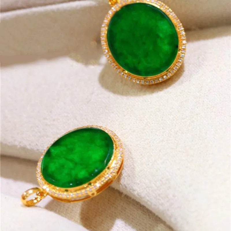 High quality Luxury unique design fashion natural chalcedony green circular necklace classic pendant clavicle chain jewelry