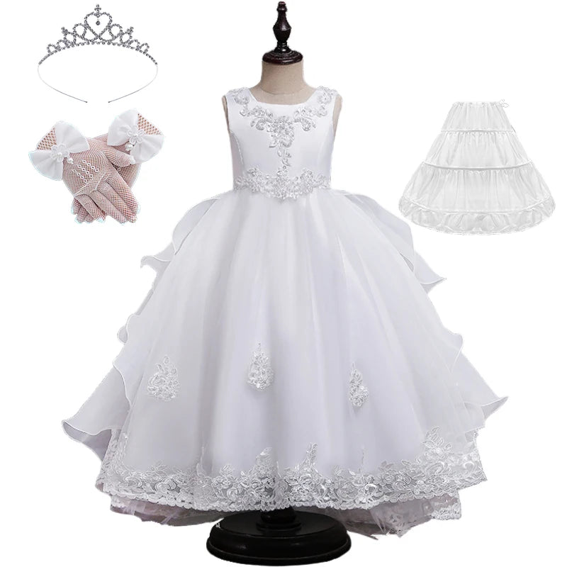 Formal Occasion Girls Floor Length with Train Wedding Evening Cocktail Dresses Children's Stage Show Bridesmaid Graduation Dress