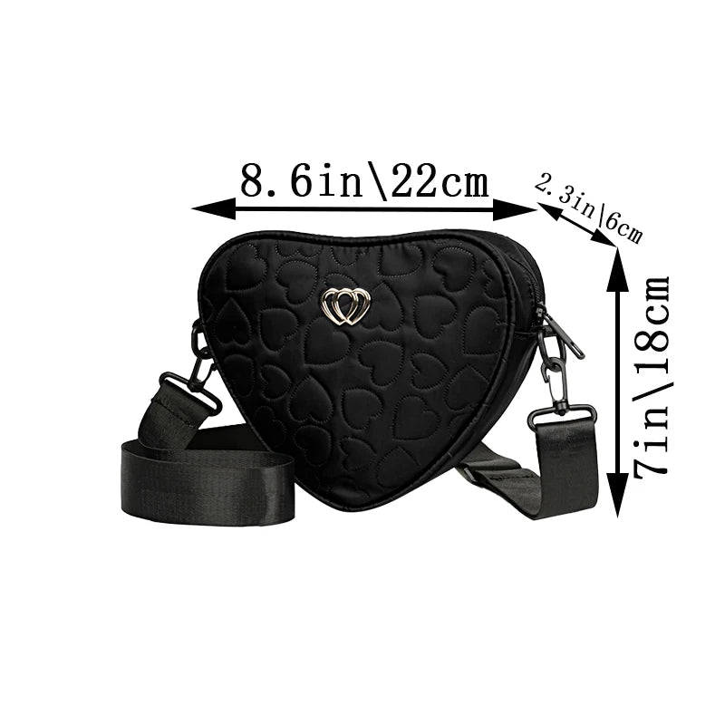Neutral style shoulder bag for men and women, heart-shaped with heart pattern, detachable shoulder strap