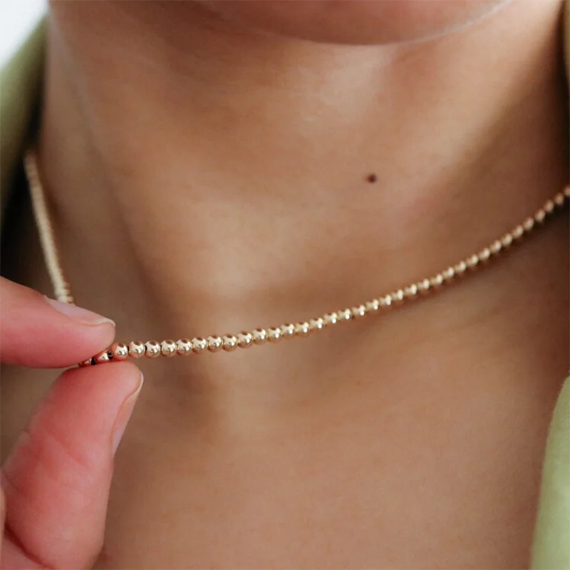 Real 14K Gold Filled Round Bead Necklace Dainty Bead Choker Handmade Pendants Tarnish Resistant Necklace Boho Women Jewelry