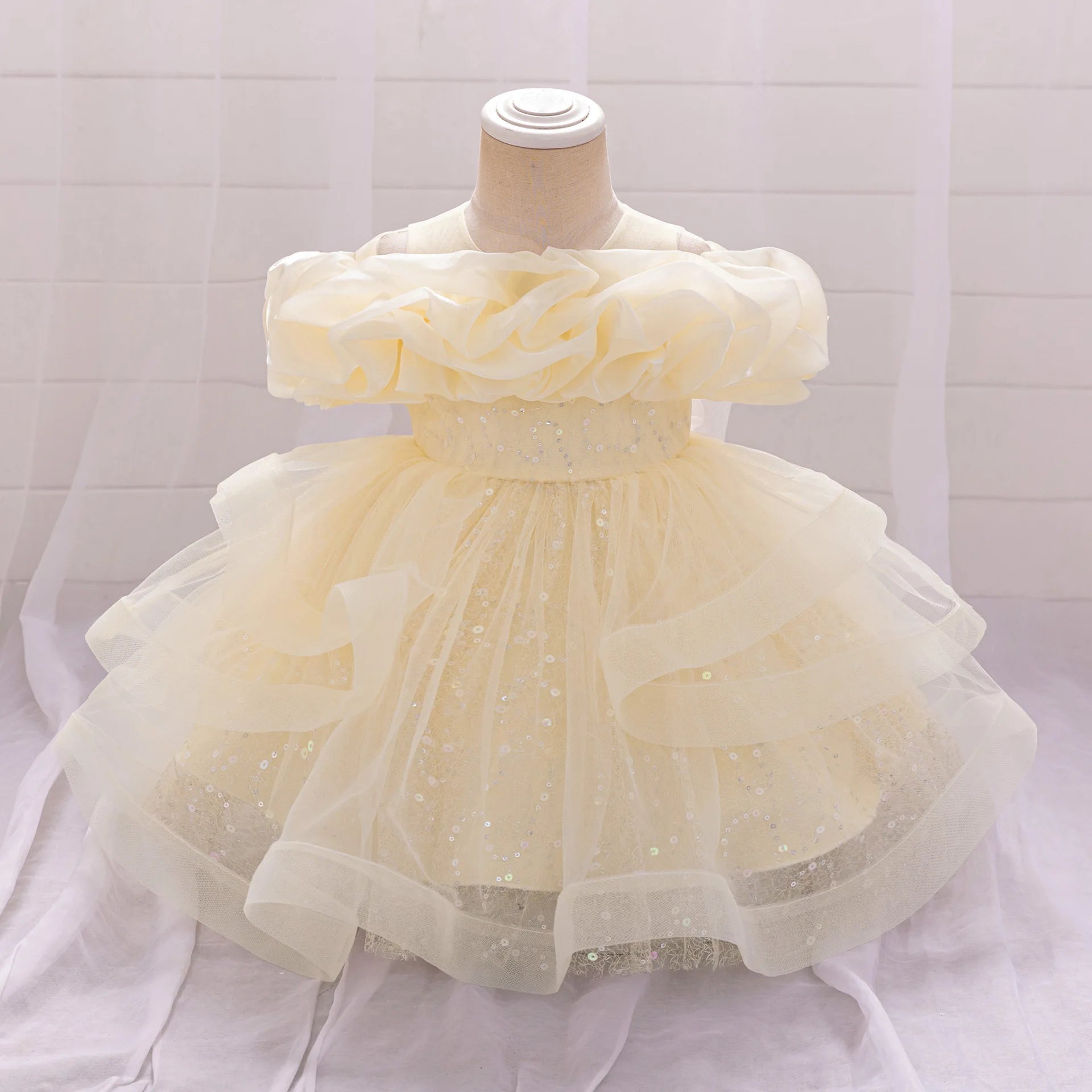 Baby Dress Girl Sequin Princess Gown Fashionable Children Clothing One Year Old Toddler Dress Wedding Clothes Piano Costume